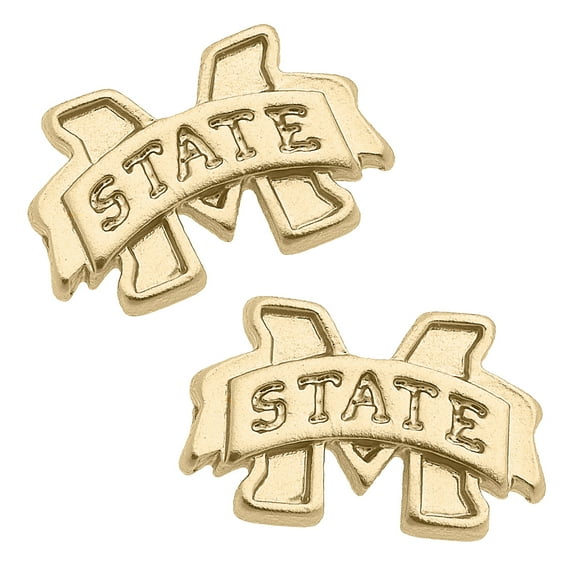 Women's CANVAS Style Mississippi State Bulldogs 24K Gold Plated Stud Earrings