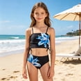thumbnail image 2 of Tfken Summer Girls Teen Cute Swimsuit Set Outfits Beach Swim 2 Piece Swimming Bikini Vest With Trunks Set Swimwear Sleeveless Floral Print Children Soft Bathing Suits Size 9-10 Years Black, 2 of 5