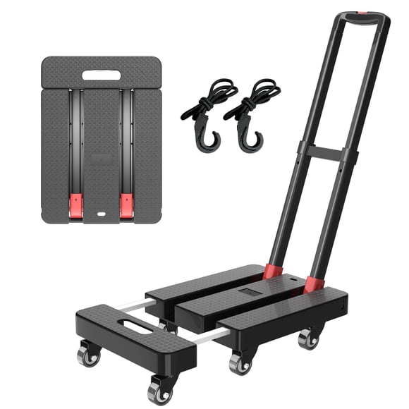 Folding Hand Truck, 500 LBS Heavy Duty Foldable Dolly Cart with Wheels, Telescoping Handle & 2 Elastic Ropes, Portable Luggage Cart for Moving, Trave