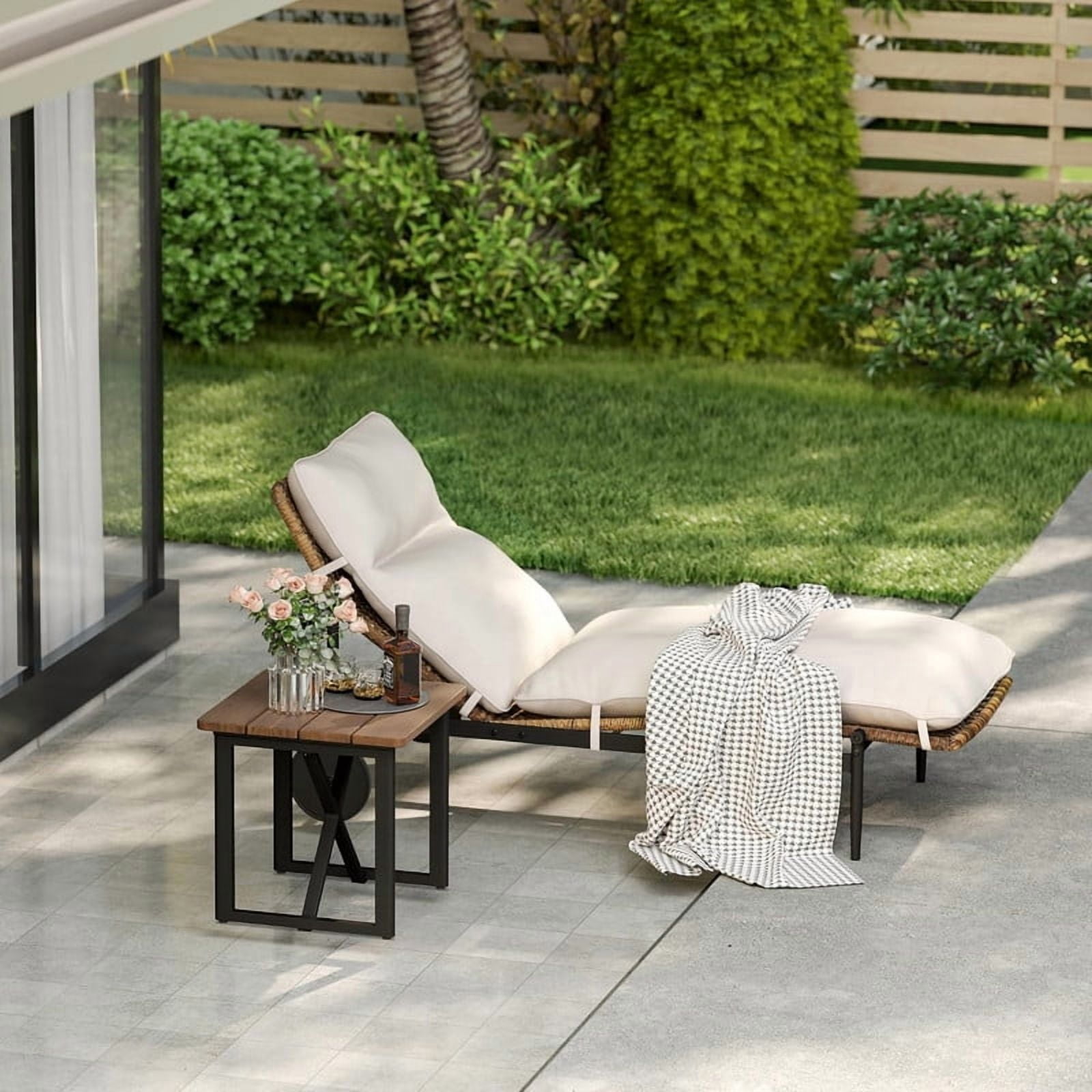 2-Piece Patio Chaise Lounge Set, Single Wicker Outdoor Lounge Chairs with Side Table, Outdoor Conversation Set for Pool Deck