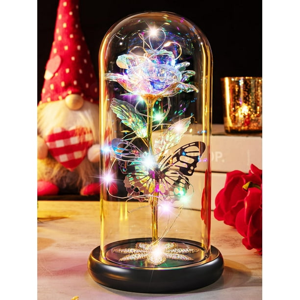 Pusuny Rosas Regalos Para Mujeres Regalos De Cumpleaños Para Mujeres Galaxy Glass Rose Flower Forever Eternal Crystal Light Up Rose En Cúpula De Vidrio Con Mariposa Regalos Para Mujeres Su Mamá Amigas