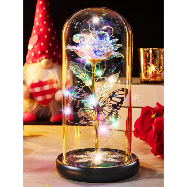 Pusuny Rosas Regalos Para Mujeres Regalos De Cumpleaños Para Mujeres Galaxy Glass Rose Flower Forever Eternal Crystal Light Up Rose En Cúpula De Vidrio Con Mariposa Regalos Para Mujeres Su Mamá Amigas