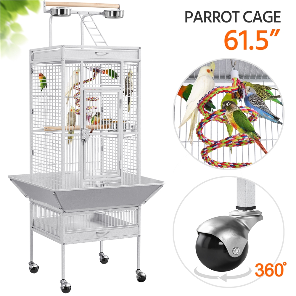 Yaheetech 61.5'' Rolling Play Top Parrot Cage Bird Cage, White - image 2 of 7