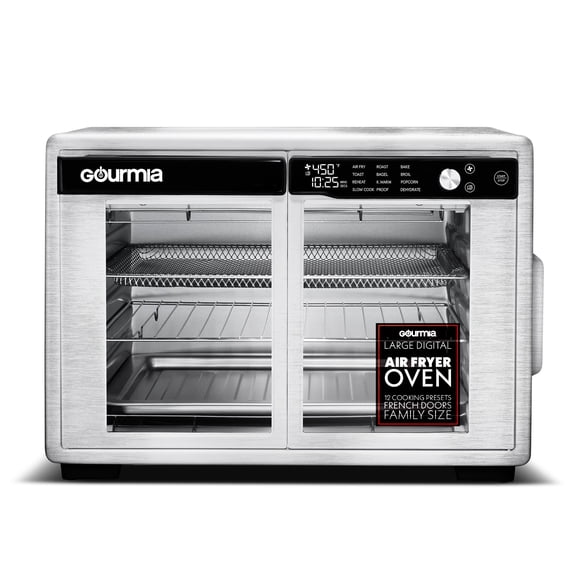 Gourmia Air Fryer French Door Toaster Oven - 9 Slice Capacity, 12 Presets, Stainless Steel