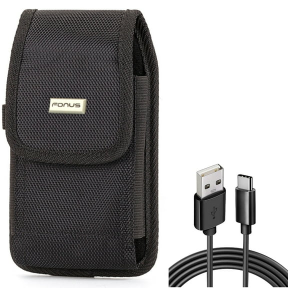 6ft USB Cable   Case Belt Clip for Motorola One 5G Ace Phone - Type-C Charger Cord Power Wire and  Rugged Holster Canvas Cover Combo for Motorola One 5G Ace