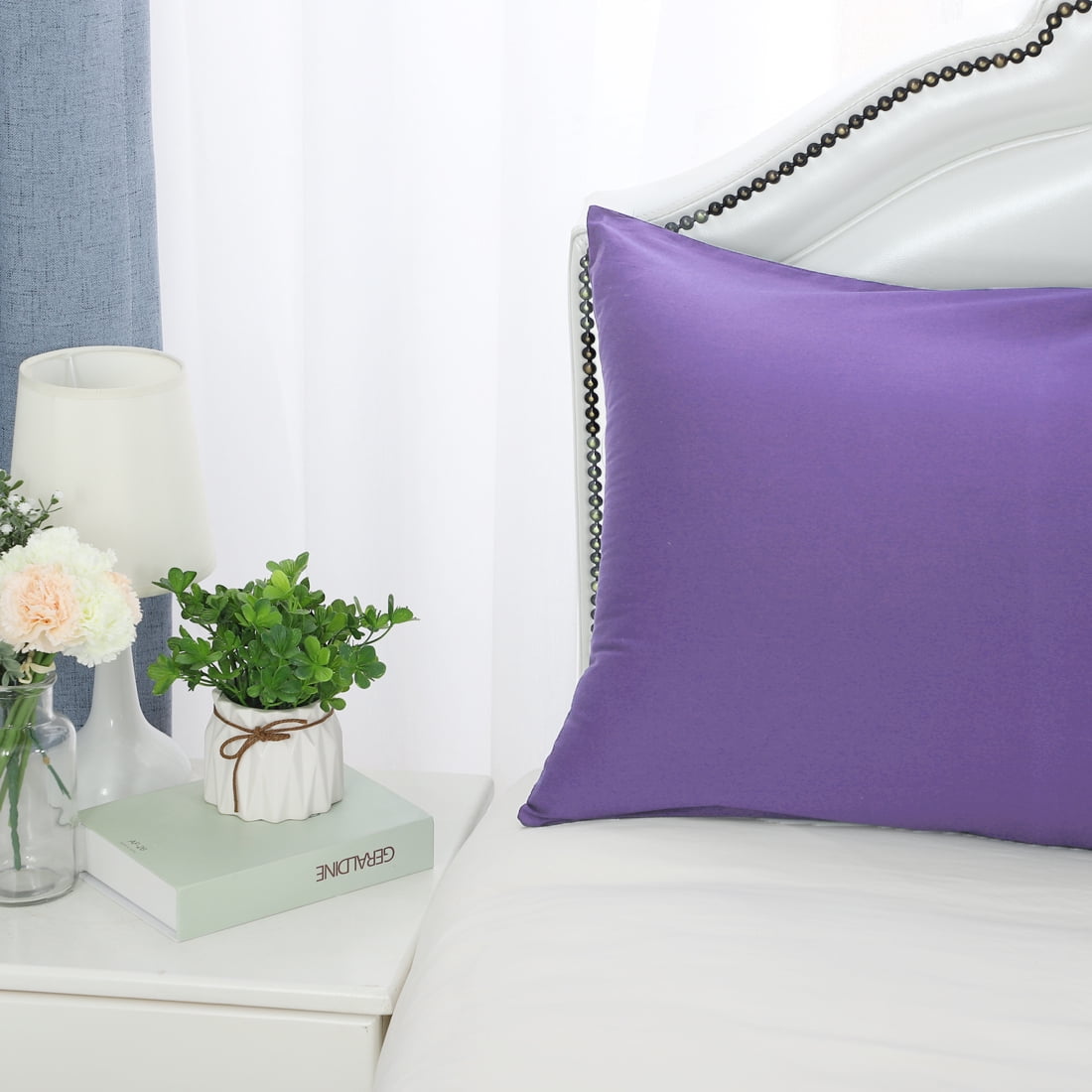 Unique Bargains Pillowcases 2-Piece Egyptian Cotton Pillow Cover Purple Standard