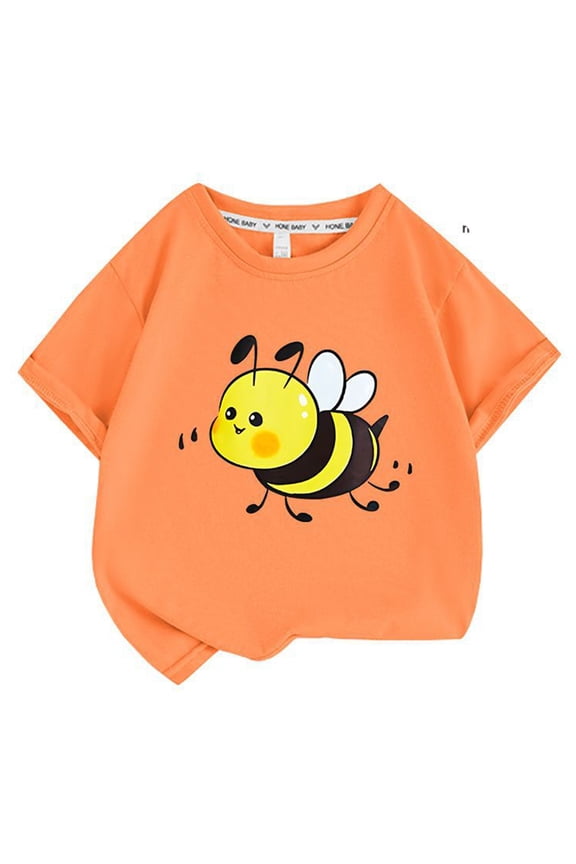 Summer Bee Print Children's Short Sleeved T-Shirt O-Neck Cartoon Bee Tshirts 6-7 Years Cozy Kids Wear