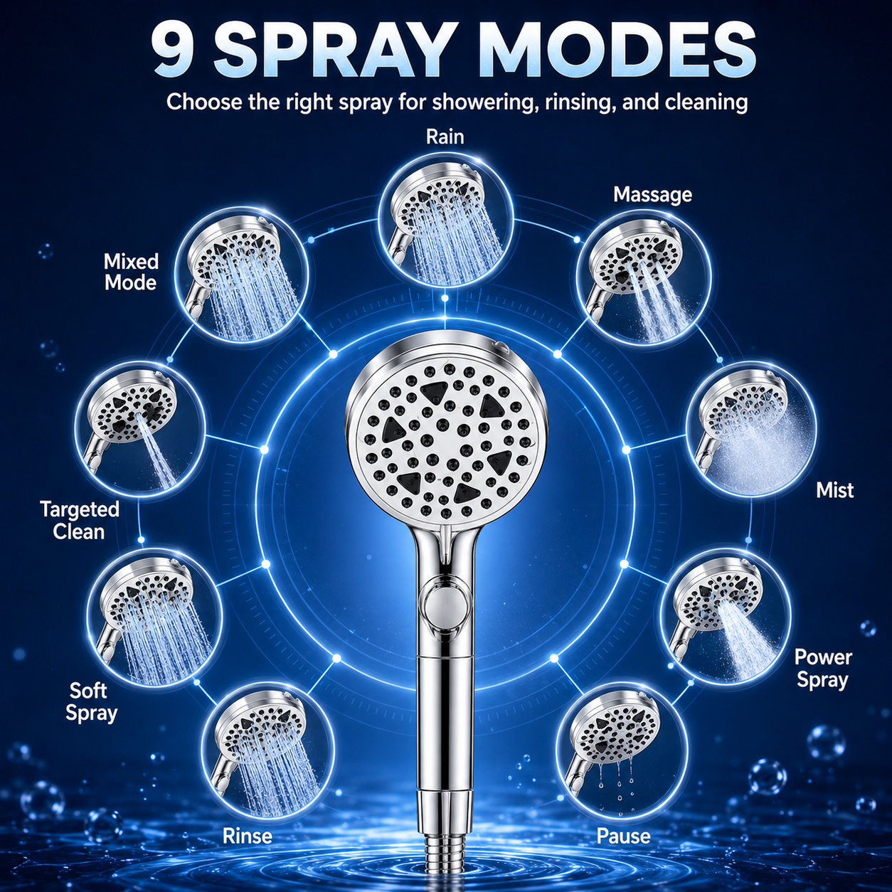NIUTA 9-Mode High Pressure Shower Head with Handheld photo 6
