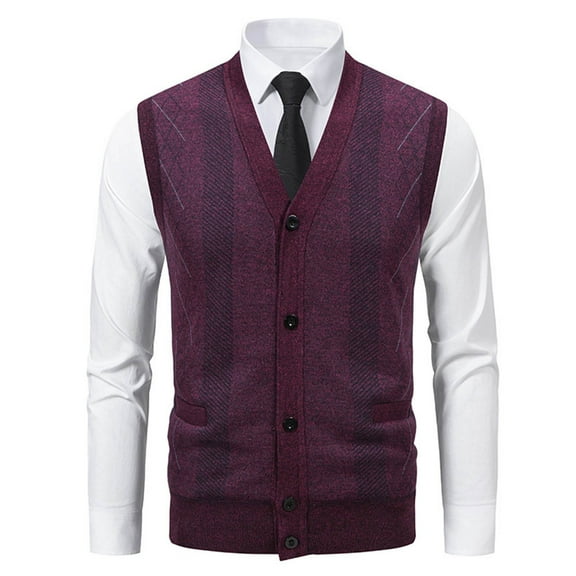 Donemore Men's Fashion Sleeveless Thermal Lined Heavyweight V-Neck Button Pocket Knit Vest Warm Business Casual Style