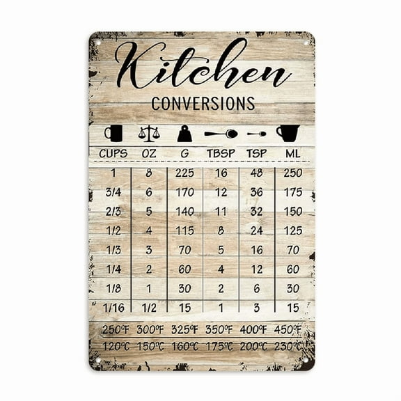 [Rustic Metal Sign] Vintage 8x12 Inch Rustic Farmhouse Kitchen Conversion Chart Metal Sign _ Wall Decor with Pre-Drilled Holes, No Electricity Needed for Pantry, Home, Bar, Cafe & Office - Funny Gift