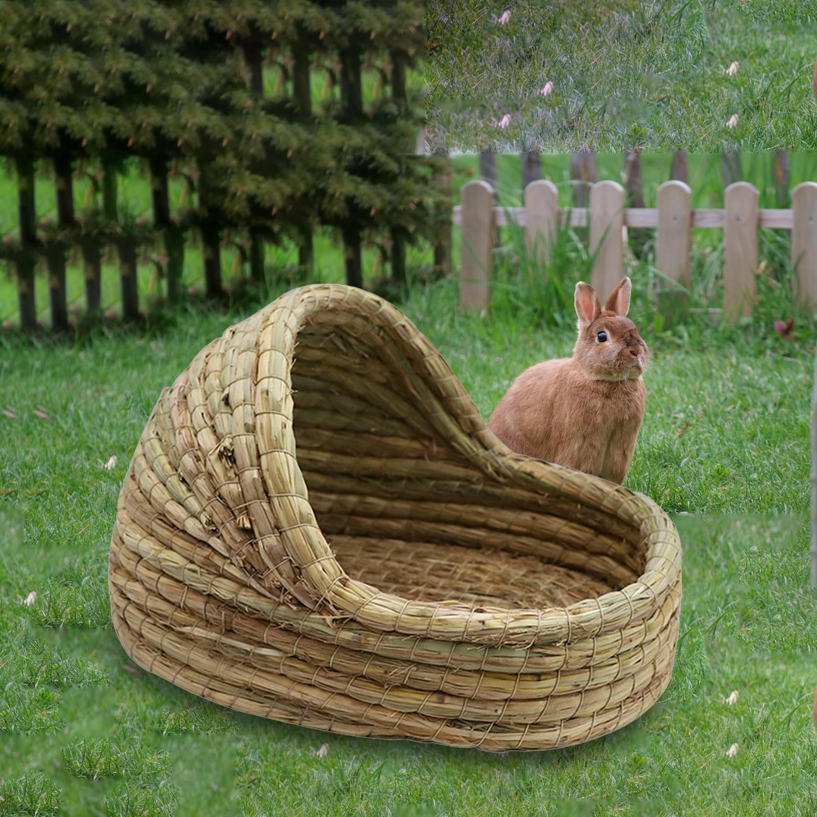 Tooyful Hand Woven Straw Hamster Nest Chew Toy Cage Breathable Hut Rabbit Bed for Mice Chinchillas Hedgehog Rats Pet Accessories 27cmx18cm