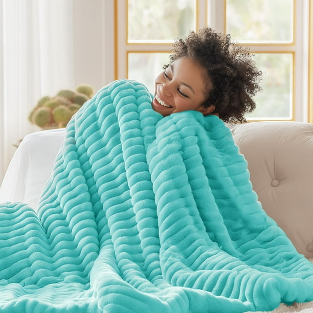 Manta Bedsure de forro polar azul antiniebla para sofá, 150 x 200 cm