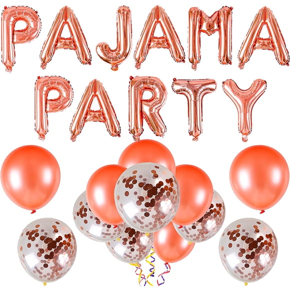 HTOOQ Bannière de Ballons de Pyjama pour Fête, Décorations de Fête de Pyjama, Toile de Fond de Soirée Pyjama Rose Doré, Ensemble de 11 - -
