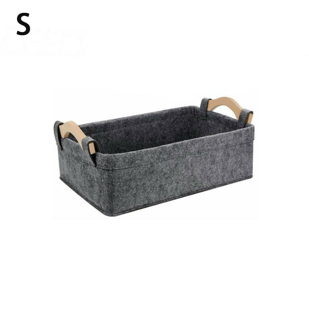 Fancy Felt Storage Basket Bins for Shelves with Wood Handle, Toy