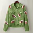 thumbnail image 6 of Women Fall Jackets Vintage Raw Hem Distressed Cropped Corduroy Rugby Football Sequin Short Shacket Lightweight Jacket, 6 of 8