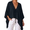 thumbnail image 2 of Sheghy Going Out Top 100%Cotton Women's Summer Solid 3/4 Batwing Sleeve Deep V Neck Loose Casual T-Shirt Top, 2 of 9