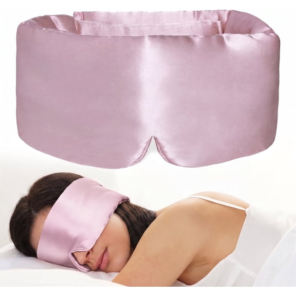 100% Mulberry Silk Sleep Mask, Total Blackout Eye Mask for Men Women, Soft Pressure-Free Cooling Eye Cover with Adjustable Strap for Sleeping, 1PC, Lotus Pink