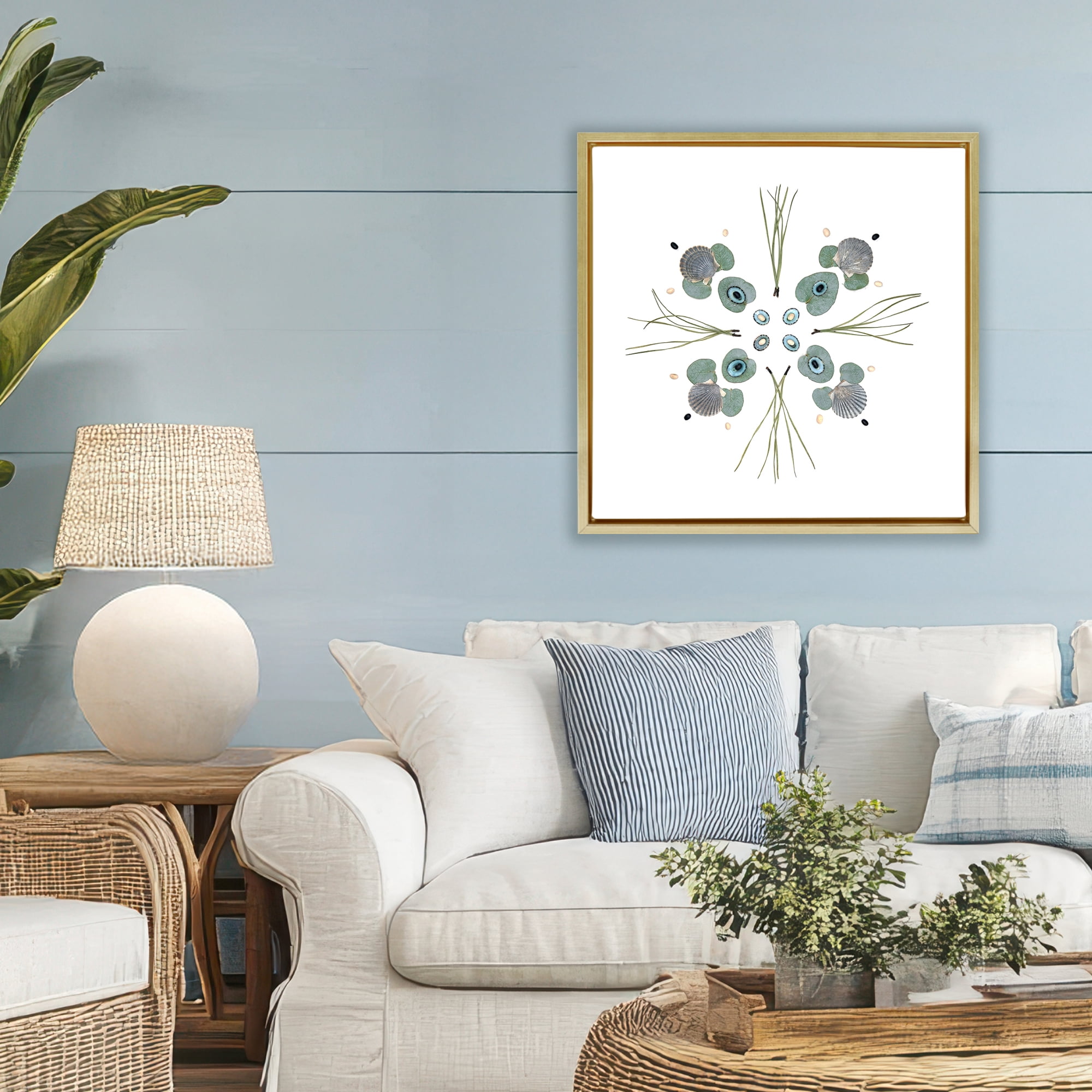 Stupell Industries Seashell & Leaf Symmetry Gold Framed Floater Canvas Wall Art, design by Beth Adoette
