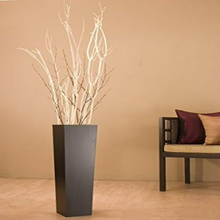 Green Floral Crafts White Mitsumata in Tall Black Floor Vase