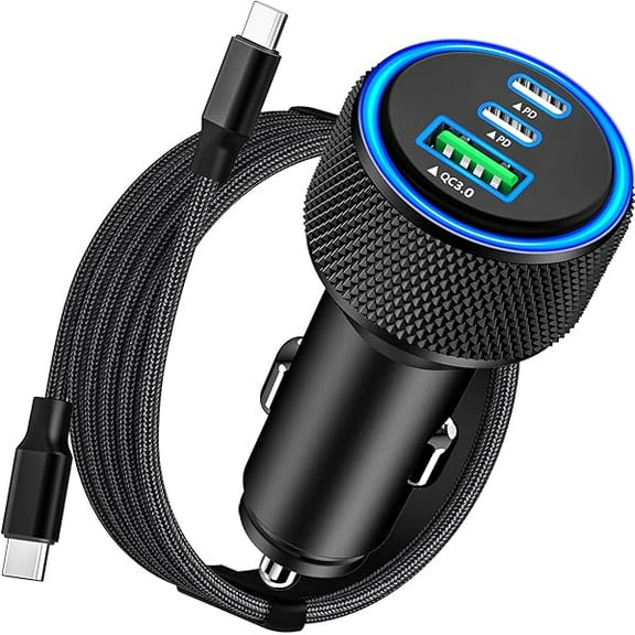 0829 [Apple MFi Certified] iPhone 16 Car Charger Fast Charging, 3-Port 67W PD/QC Car Power Adapter USB-C Charger Cigarette Lighter   Type-C Braided Cord for iPhone 16/16 /15 /Galaxy/Pixel