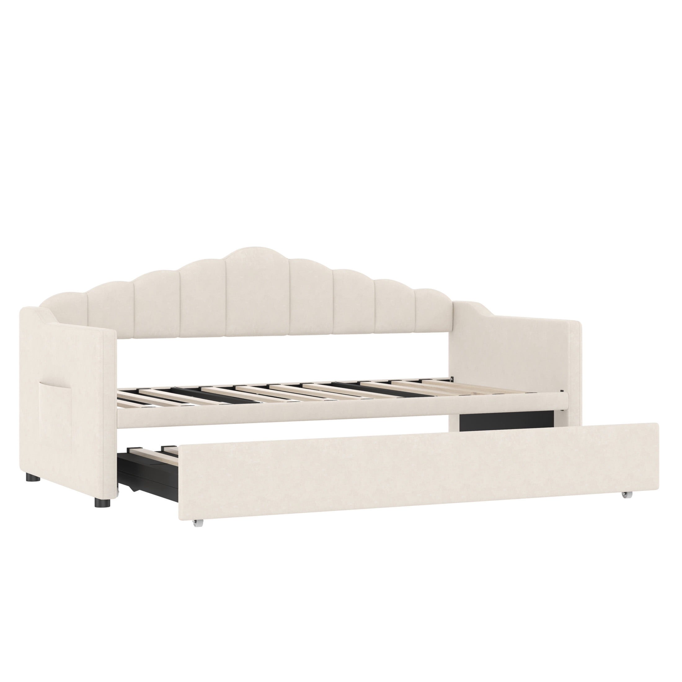 Noble House Twin Upholstered Daybed with Pop-Up Trundle, USB and Type-C Charging Ports, Beige