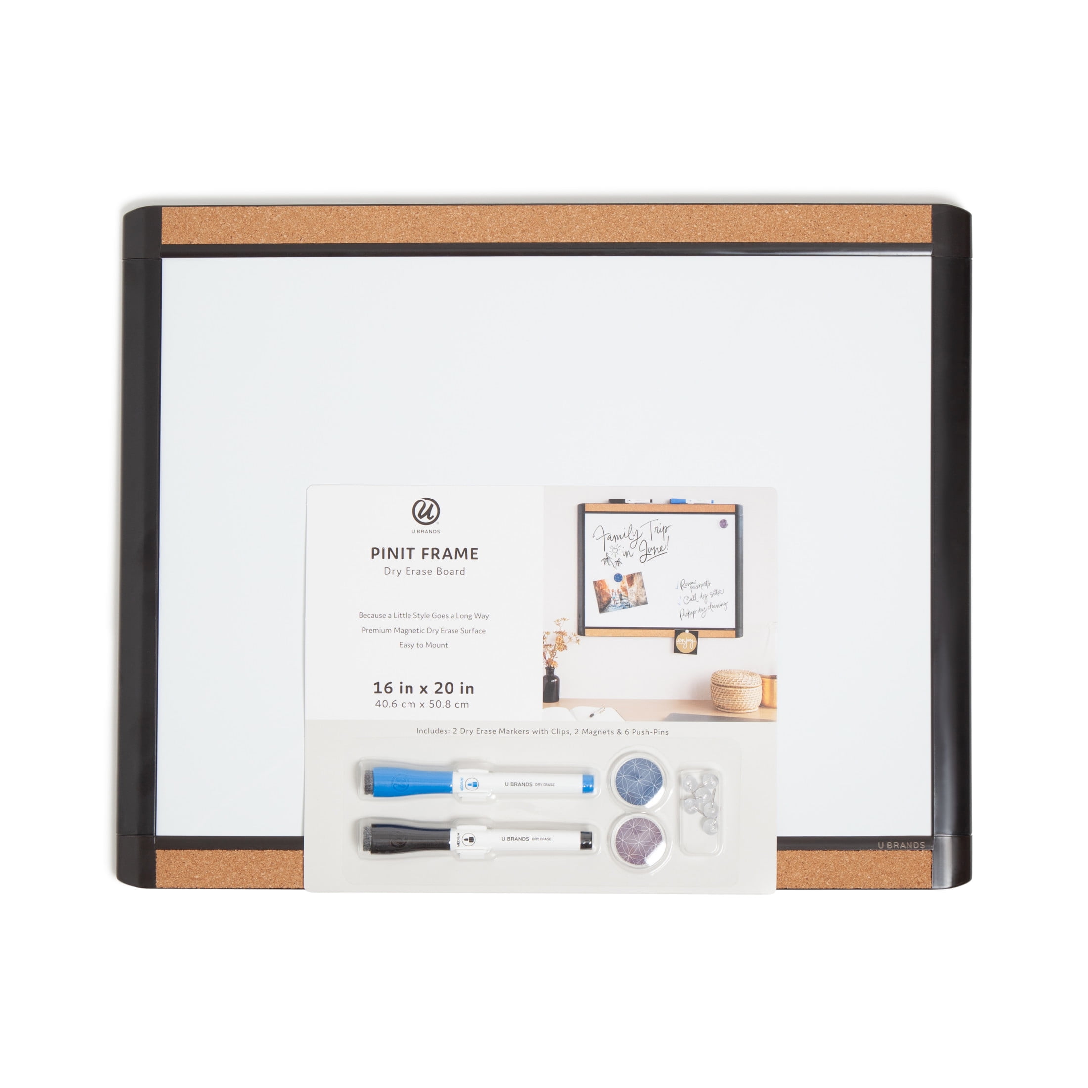 U Brands 20 x 16 in. Magnetic Dry Erase Whiteboard with Modern Pin-It Frame