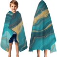 thumbnail image 3 of Teal Gold Wave Marble Pattern Hooded Bath Towel，60"x35" for Ages 3 To 12 Kids, Quick Dry Lightweight Soft Microfiber Hood Beach Towel Cover Up for Kids, 3 of 7