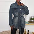 thumbnail image 1 of Vedolay Women Tops Women's Denim Ripped Frayed Jacket Long Sleeve Oversized Jean Coat with Pockets,Blue 3XL, 1 of 5