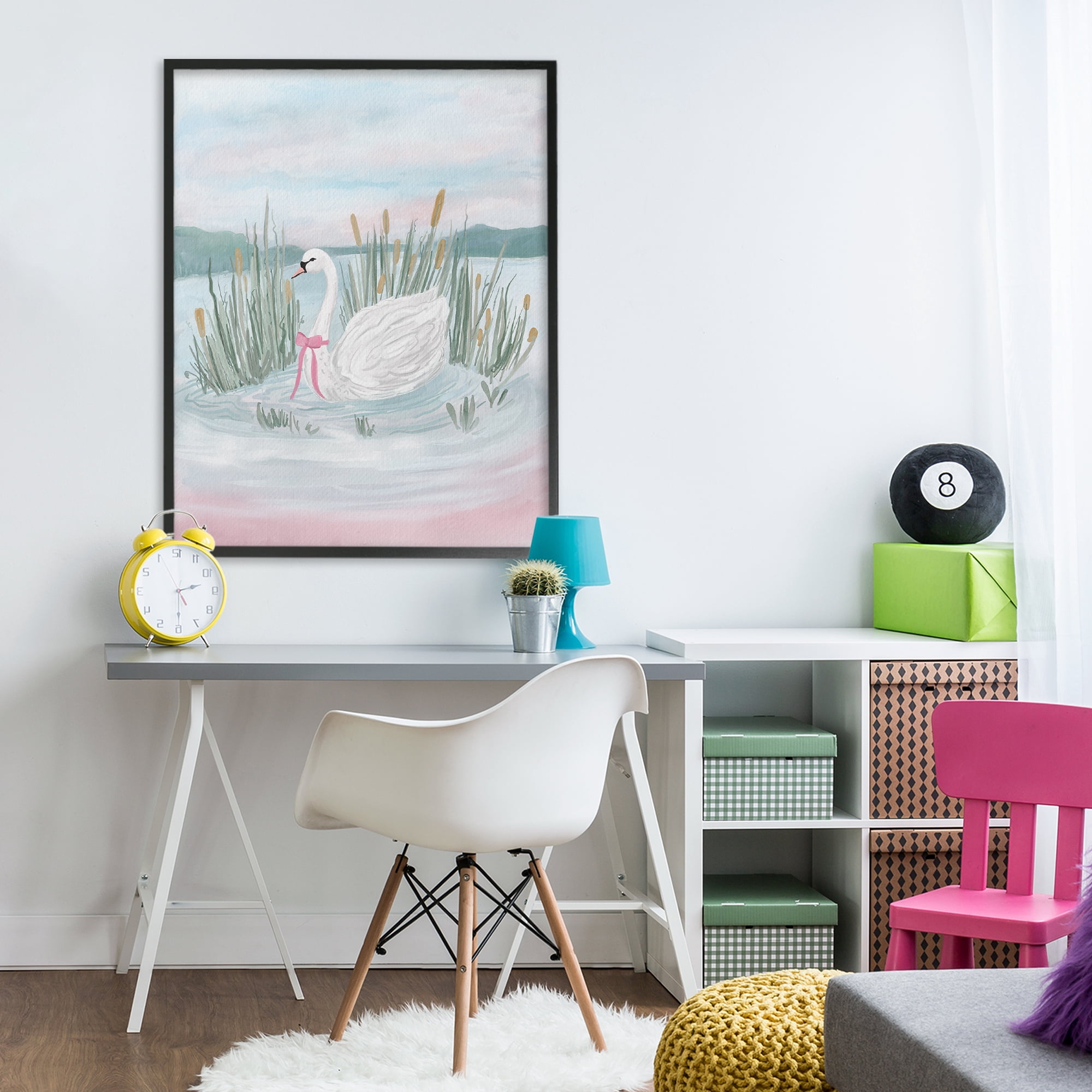 Stupell Industries Swan Serenade on Lake Black Framed Giclee Art, design by Adreane Fippinger
