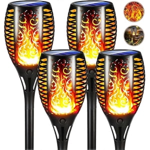 Flamme solaire à l'extérieur, paquet de 4 33 LED Lampes à flamme solaire étanches, Lampes de torche solaire pour jardin, Patio, Chemins, pelouse