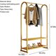thumbnail image 2 of Perchero de ropa dorado con 2 estantes y ganchos laterales, perchero de ropa independiente de metal para colgar ropa, perchero de ropa resistente con almacenamiento para zapatos, 2 of 4
