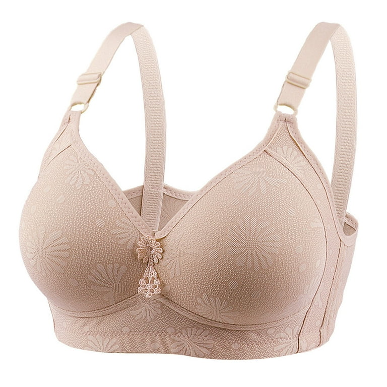 RYRJJ Women's Full-Coverage Unpadded Bras Lace Floral Full Cup Wireless  Breathable Bralettes Comfort Push Up Shaping Everyday Bra(Beige,M)