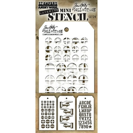 UPC: 0653341839114 | Tim Holtz Mini Layered Stencil Set 3/Pkg-Set #29