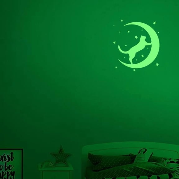 Cat playing with Moon Vinyl Decal Sticker Luminescent Neon Glow Lime Green Industrial Grade USA-Made Wall Bumper Window Kid Room 15" inch Large