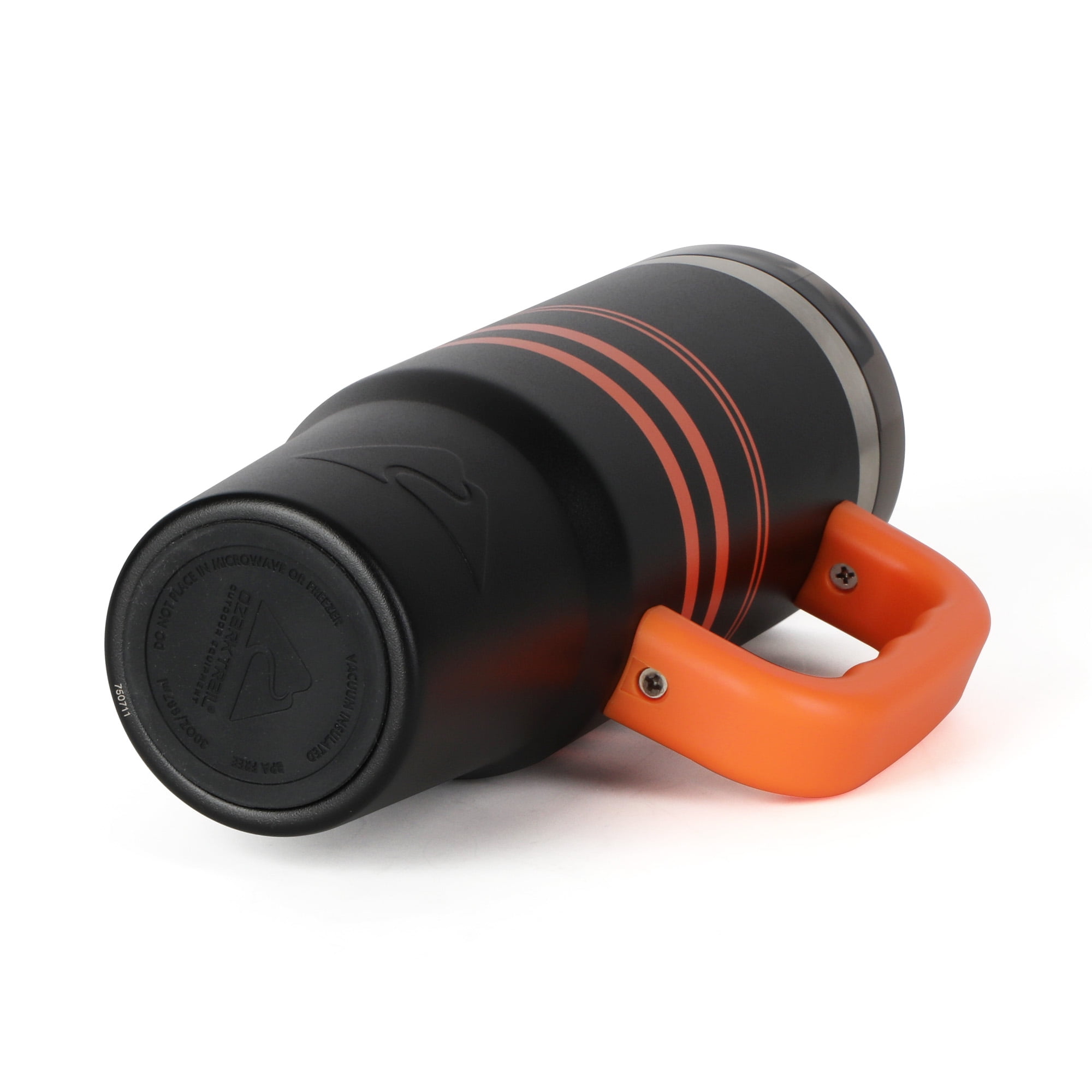 Ozark Trail 30 oz Stainless Steel Insulated Varsity Tumbler with Handle, Black and Orange Stripe