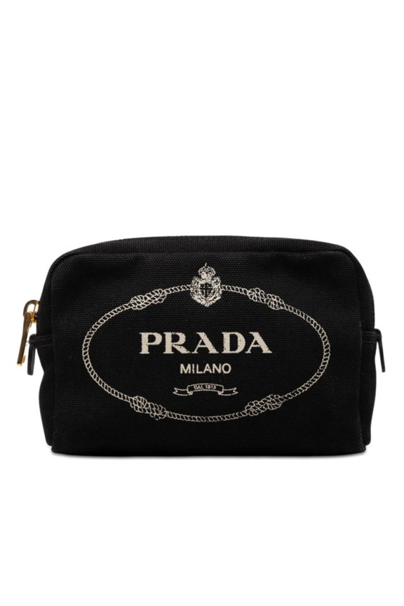 Pre-Owned Prada Canapa Logo Handbag Pouch 1NA021 Black Canvas Women's PRADA
