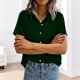 thumbnail image 5 of Mujeres Manga Corta Tops Casual Color Sólido Bolsillo Manga Corta Blusa Botón Arriba Cuello de Giro Casual Blusas de Manga Corta para Mujeres, 5 of 6