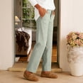 thumbnail image 5 of Linen Dressy Pants Women Straight Leg Casual Work Pants with Pockets Lightweight Cooling Linen Trousers Light Green XL, 5 of 5