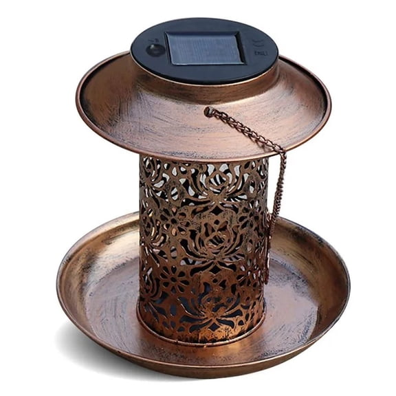 Solar Bird Feeder Metal Outdoors Hanging Bird House with Light Gift Ideas for Bird Lovers Outdoor Garden Backyard Decoration