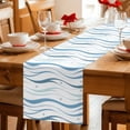 thumbnail image 4 of Blue Stripes Cotton Linen Table Runner for Dining Kitchen, Modern Gradient Abstract Ocean Waves Lines Wedding Outdoor Party Tablerunners, Dresser Scarf Coffee Tablecloth Runners 13x90 Inches, 4 of 8