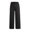 thumbnail image 4 of Linen Pants Women High Waisted Flowy Lounge Palazzo Pants Baggy Straight Leg Cotton Trousers Vacation Beach Trousers Black S, 4 of 7
