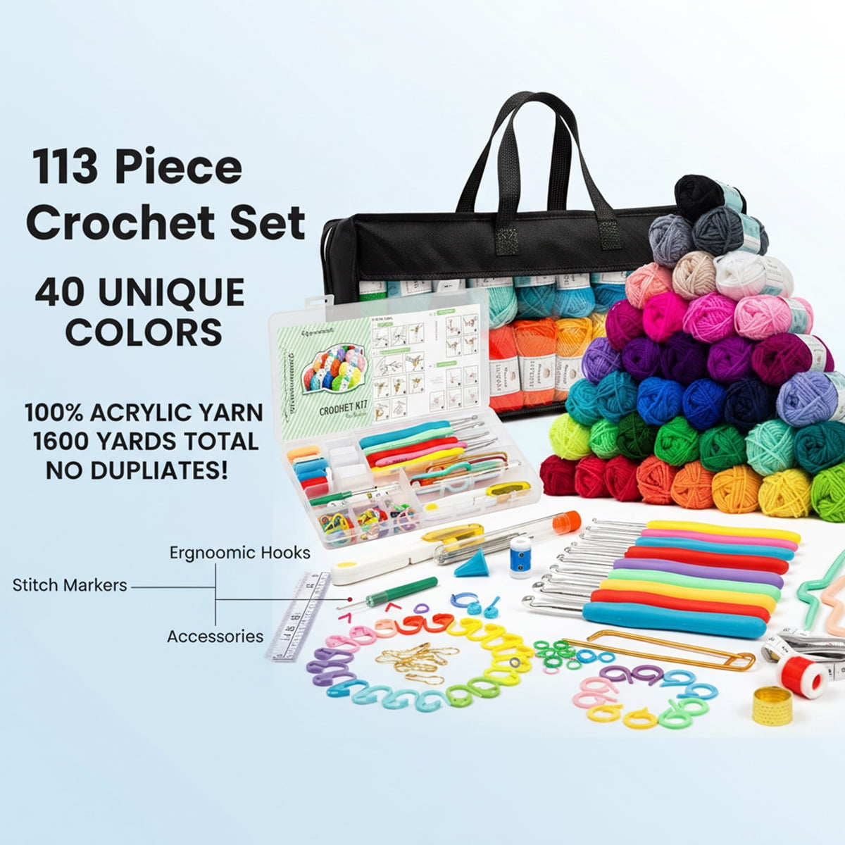 Byseng Crochet Kit for Beginners Adults, 113PCS Crochet Kits Include Yarn, Crochet Accessories Set with Needles Storage Bag