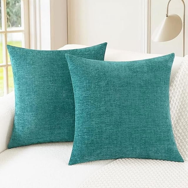 HAYANDecorative Couch Throw Pillow Covers 18 X 18 Inches Pack of 2 Cozy Chenille Cushion Cases for Sofa Bed Living Room Home Teal