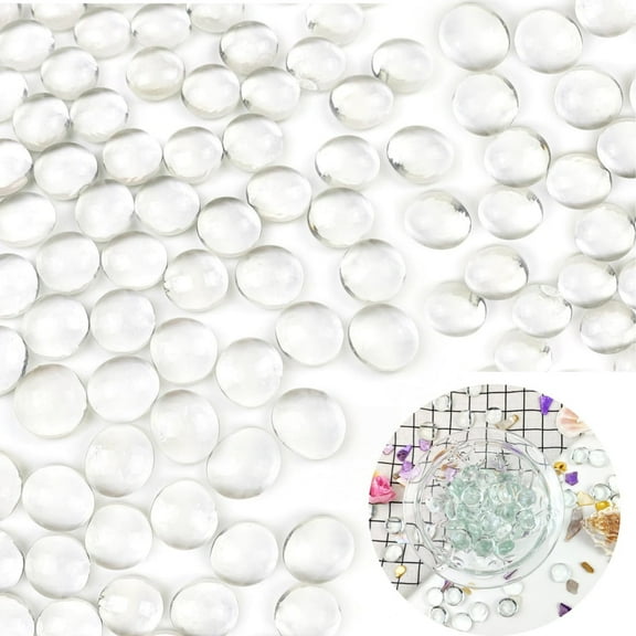 0.66lb Portable Clear Flat Glass Marbles,QZS Reusable Clear Glass Marbles,Flat Gems Aquarium Pebbles,fit for Indoor,Outdoor,Vase Filler,Table