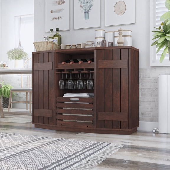 24/7 Shop At Home Rodeo Multi-Storage Wood Credenza Sideboar Diningroom Buffet in Vintage Walnut