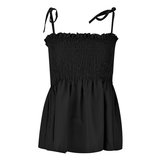 Playeras,Blusas y Tops,Ropa para Mujer Tank Top Mujeres Camisa sin mangas con dobladillo plisado y hombros descubiertos para mujer Camisola Elegante chaleco sin espalda (Black, XXL)