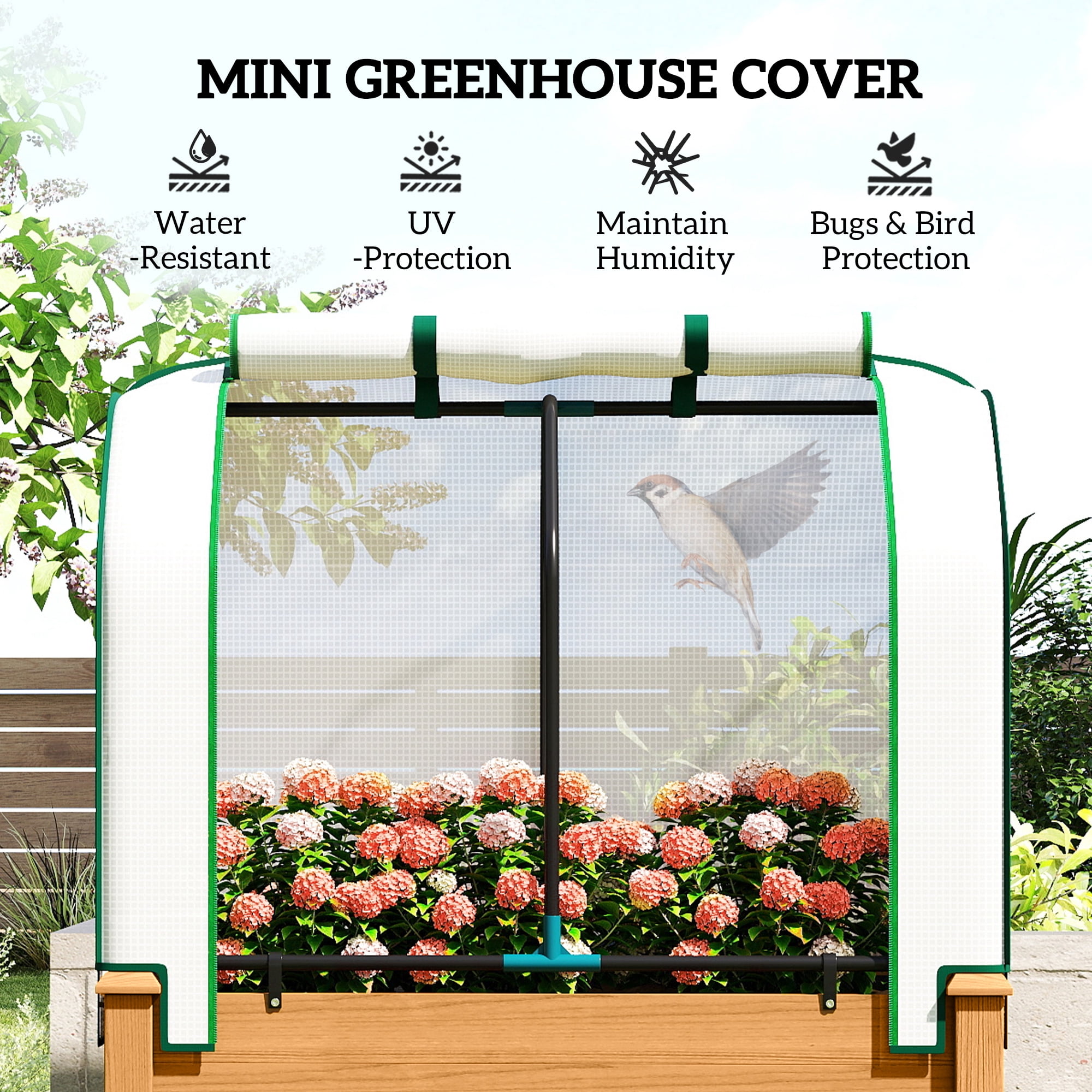 Outsunny Raised Garden Bed with PE Greenhouse Cover Outdoor Elevated Wood Planter Box for Herbs, Vegetables, for Patio, Backyard, Balcony, Sand