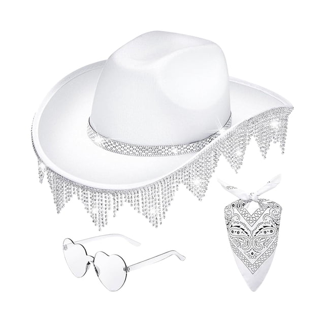 Sombrero de vaquero con borlas, sombrero para el pañuelo, gafas de sol, ligero, moda para adultos, sombrero con protección solar de ala grande