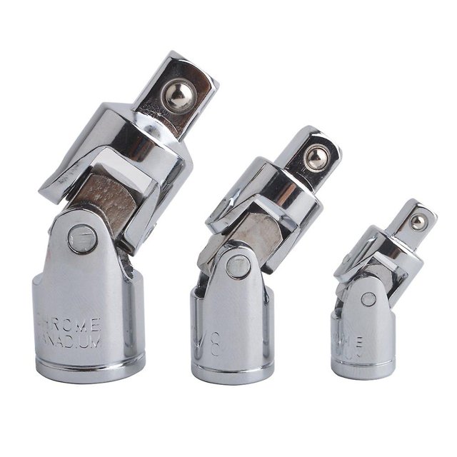 Juego de 3 piezas de dados de impacto con junta universal, adaptador de accionamiento giratorio, reductor de acero Cr-v, acabado cromado plateado, 1/4, 3/8, 1/2 (6,3 mm/10 mm/12,5 mm)