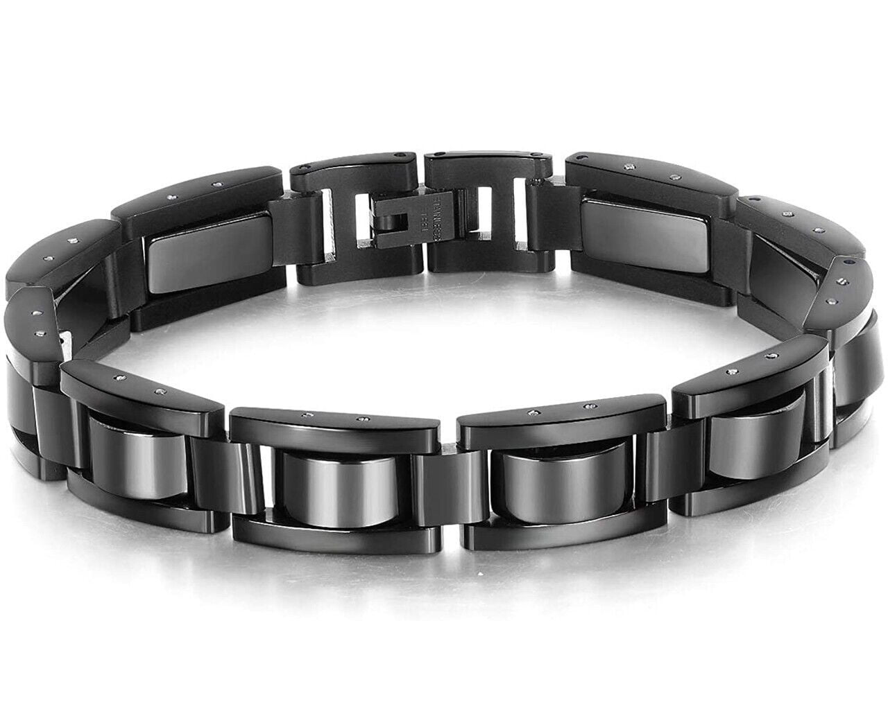 8.5" inch - Mens Stainless Steel All Black Magnetic Link Bracelet and Fancy Box.